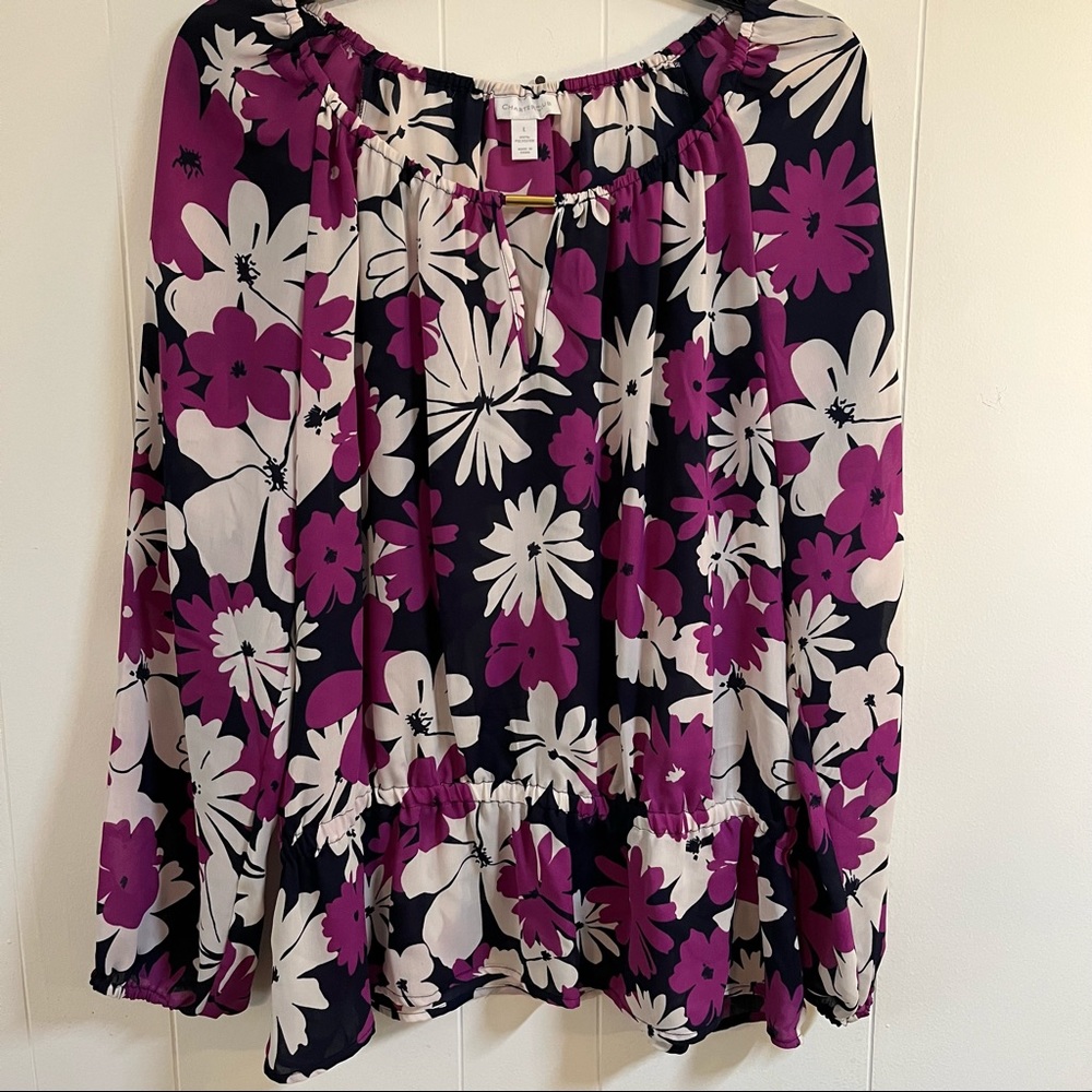 Black and purple floral spring summer blouse